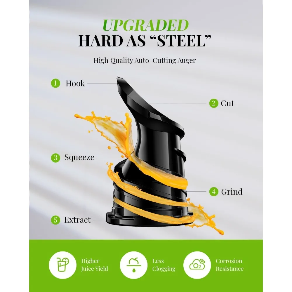 Large feed trough 5.3 inch chewing juicer, GDOR self feeding cold press juicer with 250W motor for easy cleaning 5