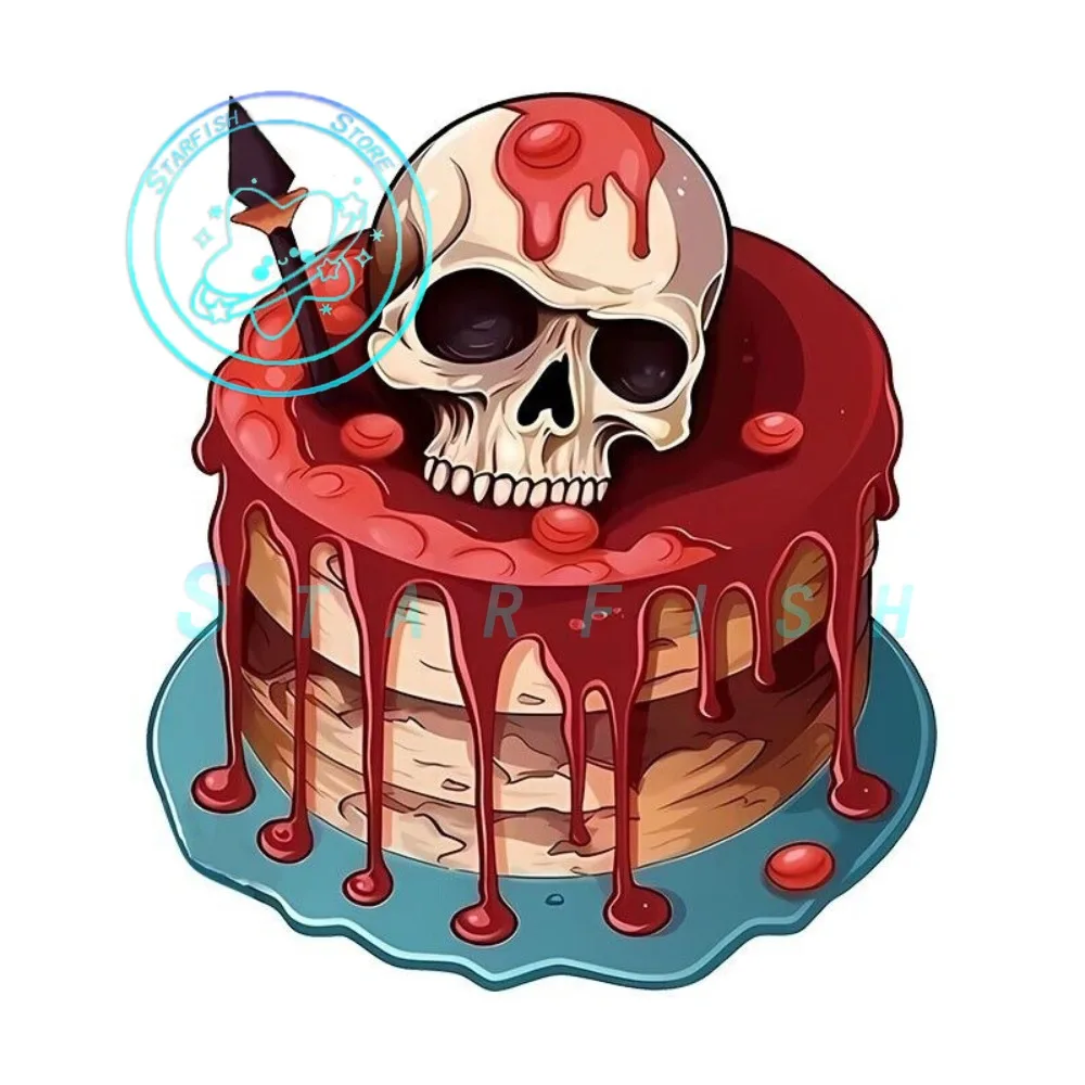 

Skull with Cake Car Stickers Motorcycle Windows Trunk Helmet Decal Spray Painting Process Waterproof and Sunscreen Stickers