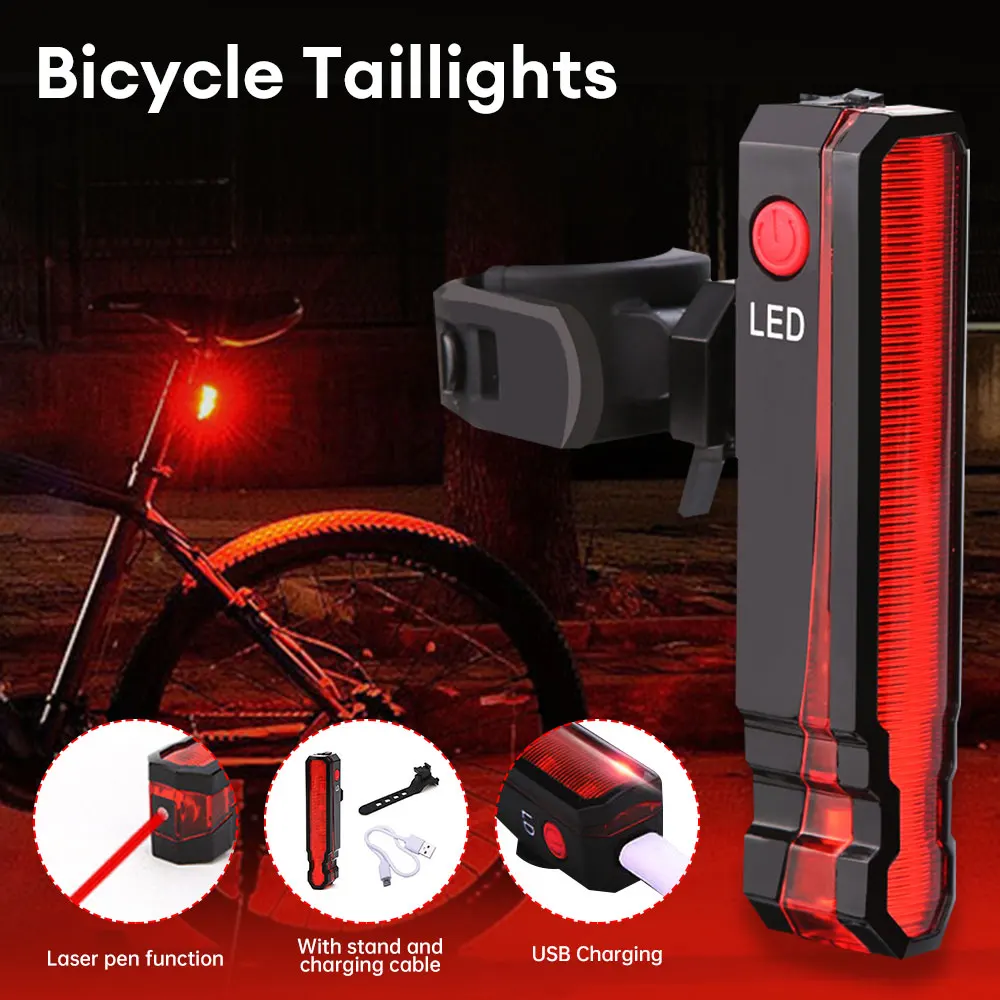

Bike Rear Light Laser Line Warning Lamp Waterproof Seatpost LED Light USB Rechargeable MTB Road Bicycle Taillight