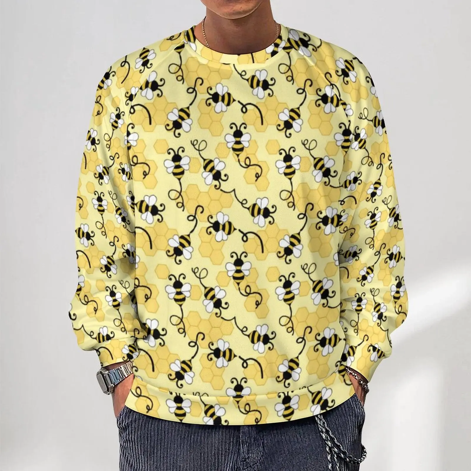 

Cute Little Bees Loose Sweatshirts Men Cartoon Animal Print Casual Hoodies Winter Hip Hop Design Hoodie Plus Size