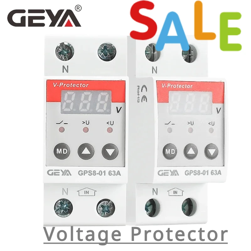 Big Sale GEYA GPS8-01 Din Rail Over Voltage Under Voltage Protection Device 80A 63A 220VAC Digital Display Voltage Protector
