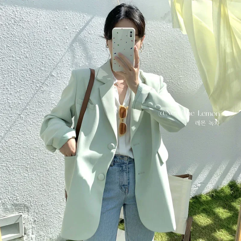 

Insozkdg Female Jackets Casual Loose Lapel Full Sleeve Single-breasted Solid Female Blazer Tops Spring Women New Outwears Women