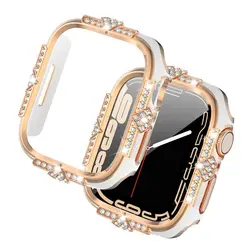 Dual - Tone Bling Diamond Case with Tempered Screen Protector - Iwatch 40mm (Rose Gold and White)