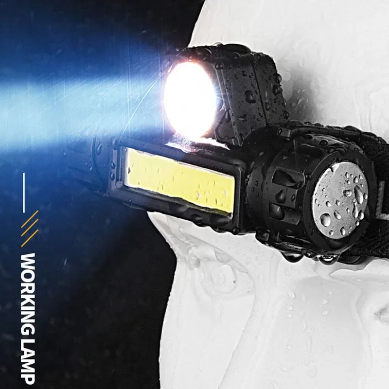 

USB Rechargeable LED Headlight Powerful COB Headlamp Head flashlight Torch Waterproof Head Light with 1200mAh Built-in Battery