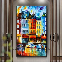 

hand painted home decoration wall painting classic Europe town building oil painting large canvas painting wall art hotel decor
