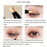 Glitter Double Color Gradient Eyeshadow Stick Pencil Two Tone Shimmer Metallic Lazy Eye Shadow Pen Waterproof 2 in 1 Eye Makeup 6