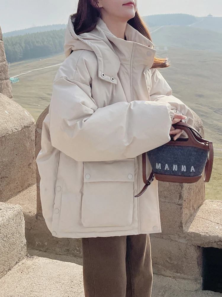 

Winter Hooded Down Jackets For Women Manteau Femme Hiver 2023 Korean Loose Oversized Warm Parkas Fashion Harajuku Black Coats