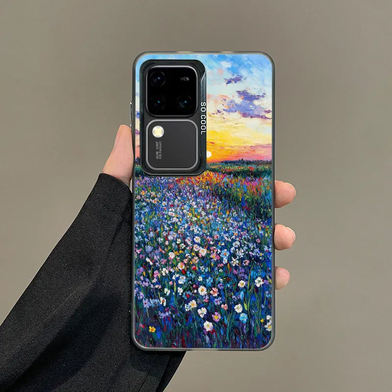 Für Samsung S24 S23 Ultra Plus FE S25 S22 Ultra Plus S21 FE Laser Telefon Fall Ästhetische Schönheit Sonnenuntergang Blume Feld Abdeckung Fundas – Detail 1