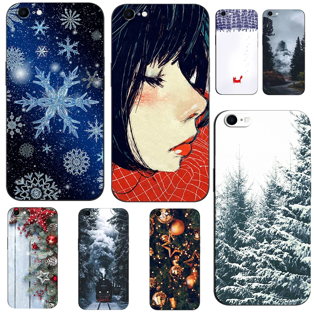 Per Iphone 5 S 5 S Se 2016 4.0 "Custodia Per Telefono Su Apple Iphone 6 S 6 S Plus Paraurti Custodia In Tpu Nero Inverno Natale Fiocco Di Neve