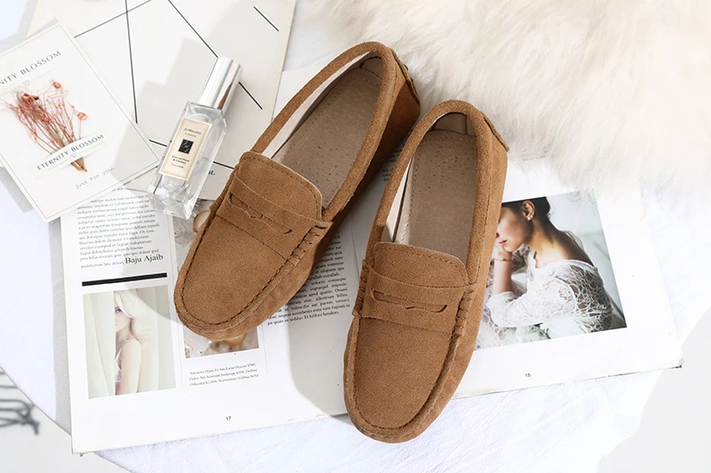 GRWG Shoes Women Genuine Leather Spring Flat Shoes Casual Loafers Slip On Women's Flats Shoes Moccasins Lady Driving Shoes