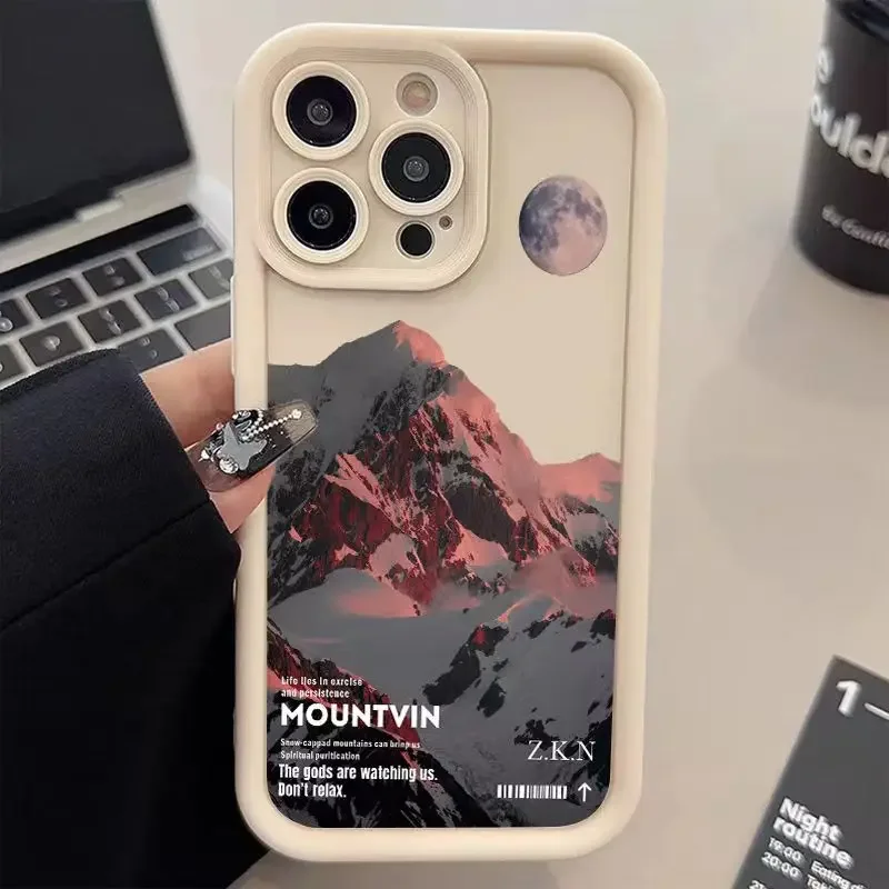 Shockproof Pink Sunset Mountain Phone Case - Natural Scenery Soft Cover