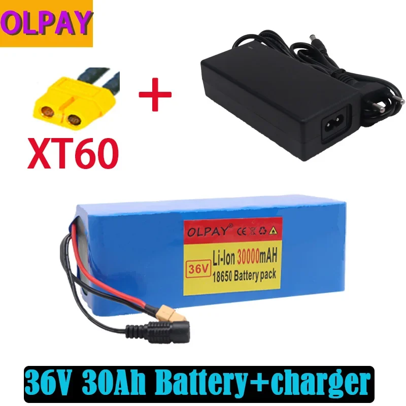 

36V 10S4P 30Ah 500W high capacity 42V 18650 lithium battery pack 30000mAh electric bicycle scooter with BMS XT60 Plug + charger