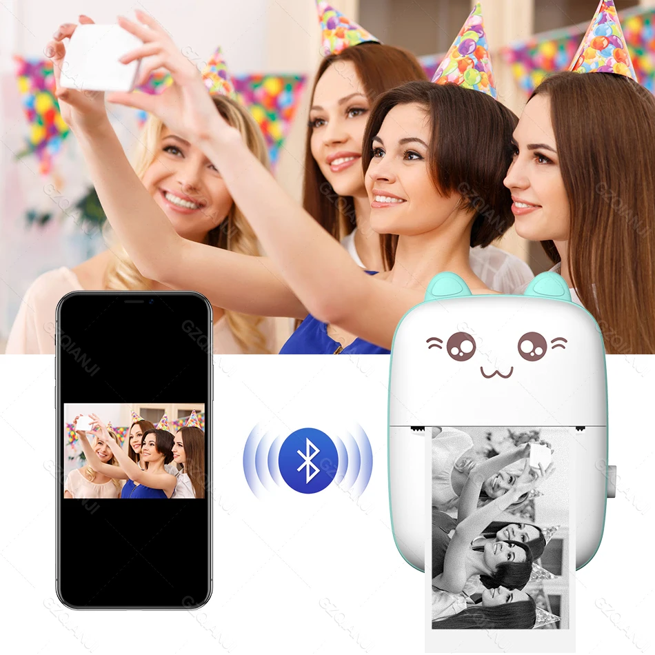 58mm Mini Label Printer Smart Pocket Photo Printer For Phone Bluetooth Adhesive Stickers Print Thermal Color Paper Rolls