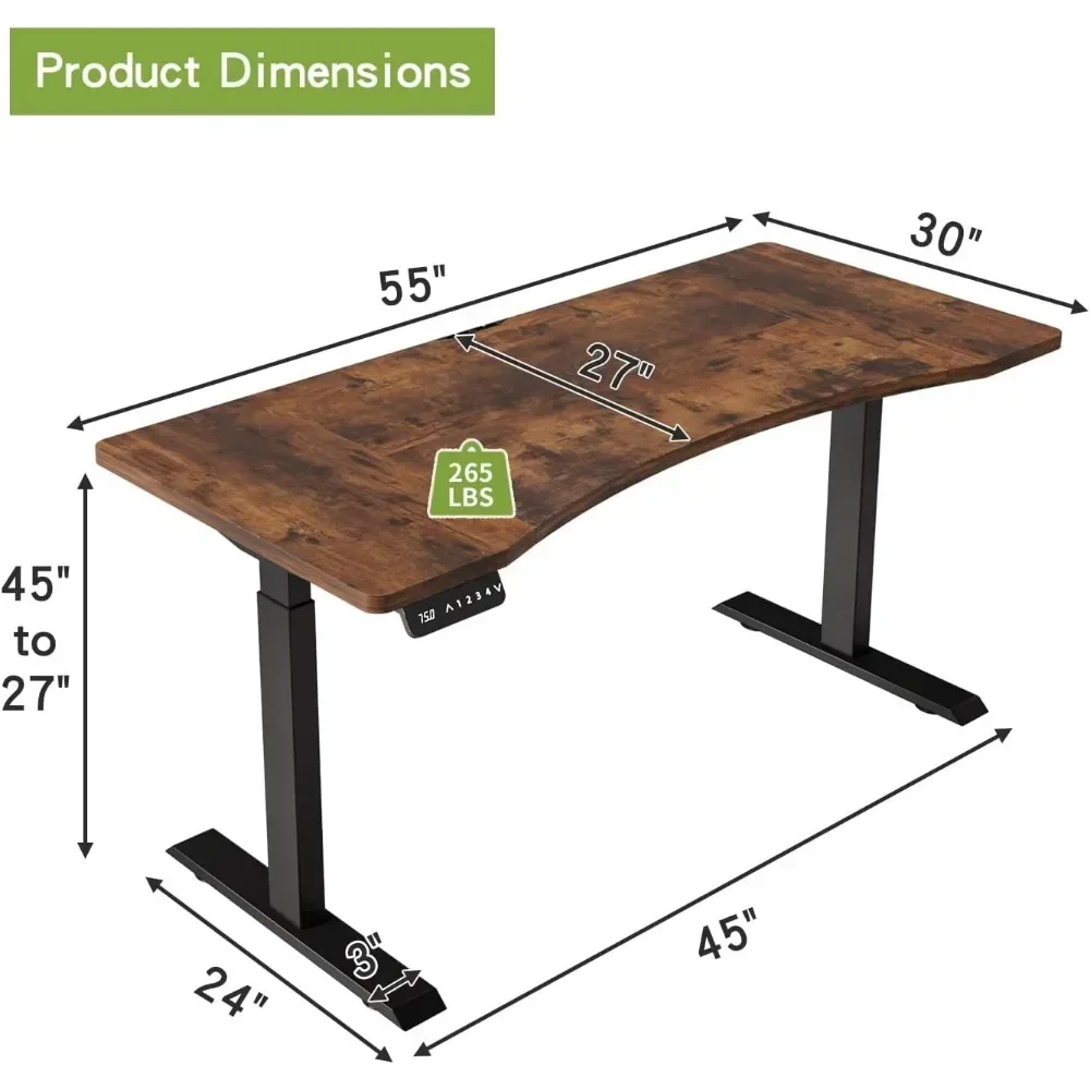 Height Adjustable 55 x 30''Electric Standing Desk with Curved Design Stand Up Table 4 Memory Keys,Computer Desk Home Office