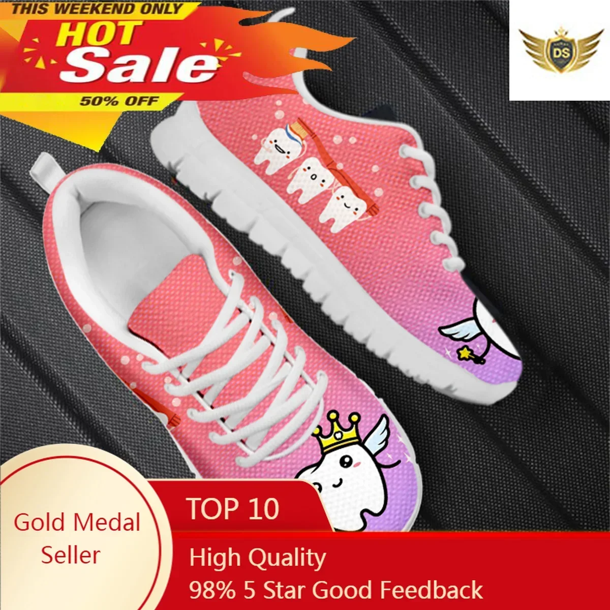 Fashion Gradient Dentist Flats For Woman Shoes Zapatos Mujer Brand Design Tooth Dental Angel Breathable Sneakers Walking Shoes