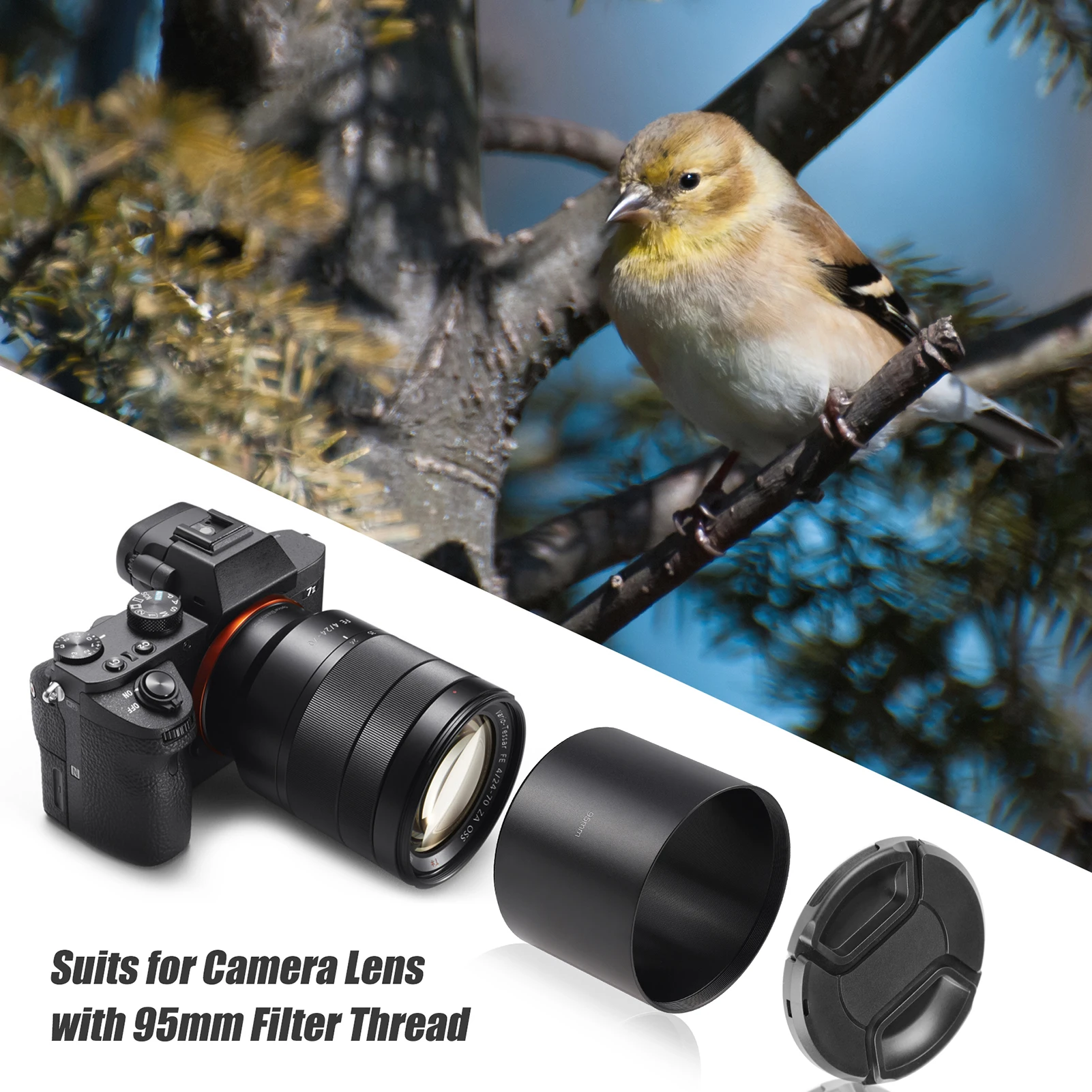 95mm lens hood 78mm x 95mm screw aluminum alloy for camera lens with filter thread for Canon Sony Nikon