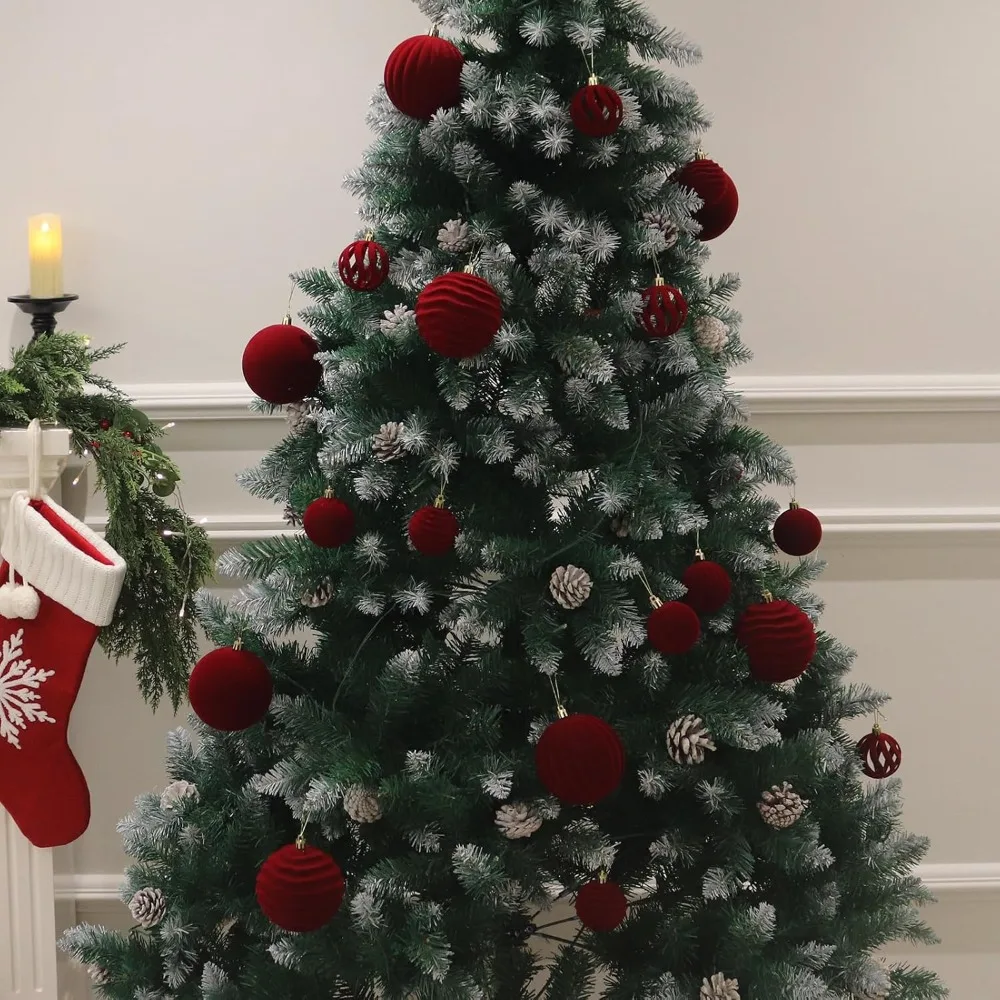 Red Velvet Christmas Ornaments with Golden Ribbons for Holiday Tree Decor