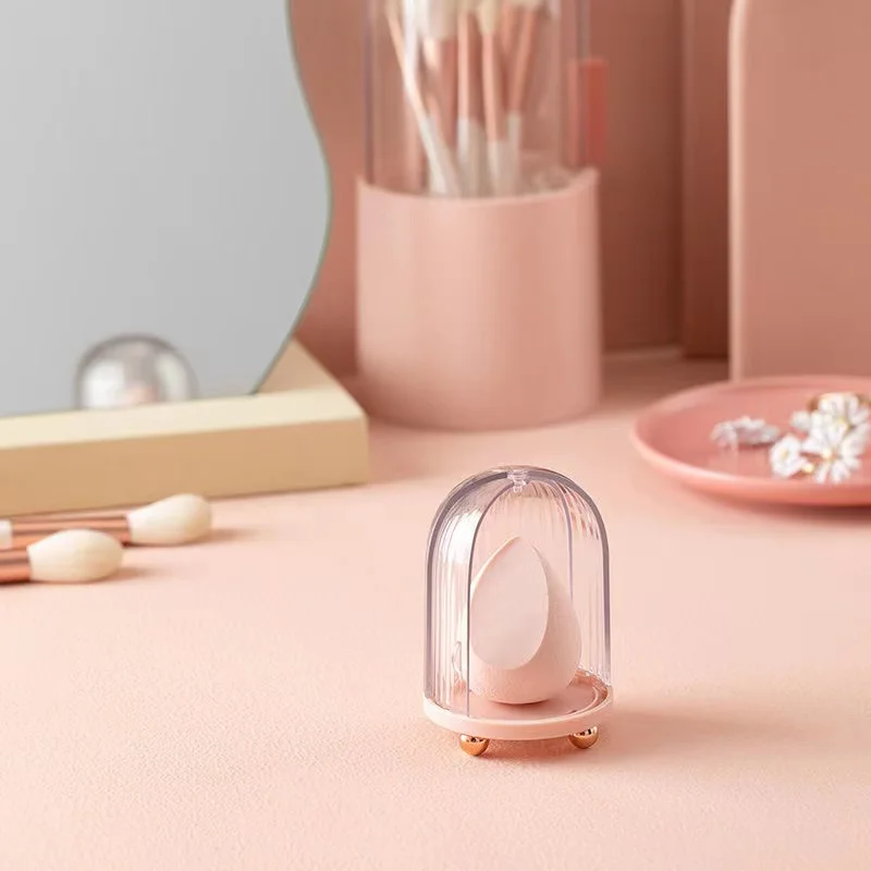 Makeup Organizer Dustproof Makeup Sponge Beauty Egg Bracket with Dryer Cover Cosmetic Organizer Box Gourd Powder Puff Rack Holder Drying Stand Makeup Storage Box Cosmetic Storage Box
