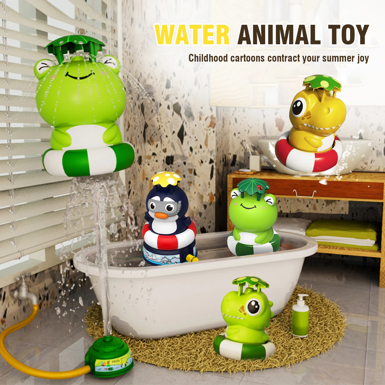 Summer Fly Water Jet Water Toy Cartoon Frog Sprinkler Rotating Spray Soaker Garden Yard Wiggle Splashing Fun Toys for Kid Gift