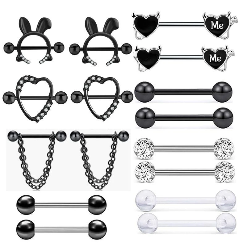 Fashion Stainless Steel Heart Nipple Piercing Set Jewelry Flower Nipple Barbell Pack Crystal Nipple Ring Lot Sexy Body Piercing