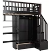 Twin Size Multifunctional Loft Bed with Wardrobe,Desk,Bookshelf and Drawers,Wood Loft Bed with Stairway Children's Wardrobes 4