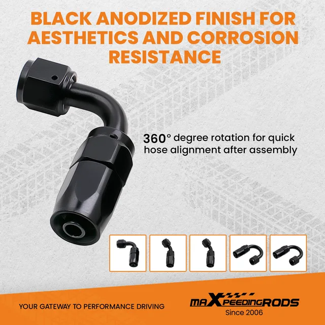 Accesorio Manguera Combustible AN6 Juego De 4 Extremos Giratorios Rectos 6AN Para Mangueras De Aceite/combustible - Aluminio Negro, 1000 PSI, Ideal Para Tuning Accesorios Manguera Aceite 6AN