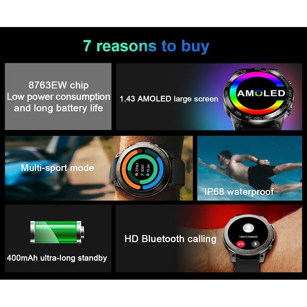ο Dm50 Ʈ ġ Amoled Hd 1.4 ġ  ȭ  ȣȯ ȭ  ڵ    Smartwatch