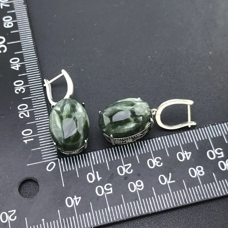 CSJ 빅 스톤 천연 Seraphinite 귀걸이 스털링  Charoite 타원형 13*18mm 여성용 생일 파티 보석 선물