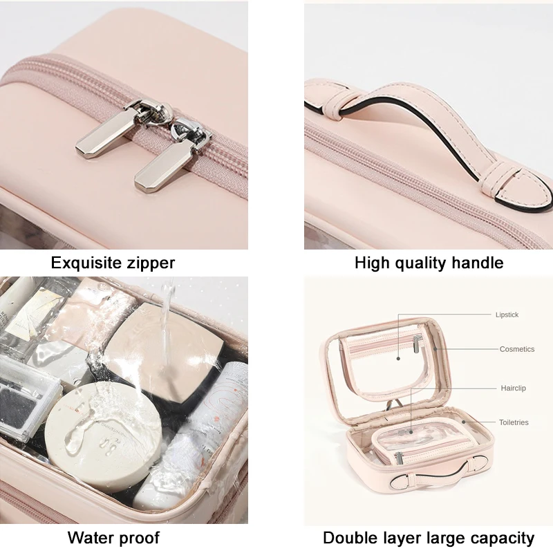 Storage Waterproof Cosmetic Bag Double Layered Makeup Brush Storage Multifunctional Large Capacity Lady Travel Clear Makeup Bags cosmetic bag,storage bag,cosmetic storage bag,makeup bag,cosmetic case