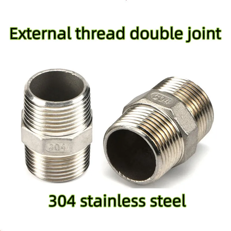 Stainless steel external thread double head quick straight joint, hexagonal external thread joint, 304 stainless steel joint male length straight nipple joint pipe connection 304 stainless steel connector fittings