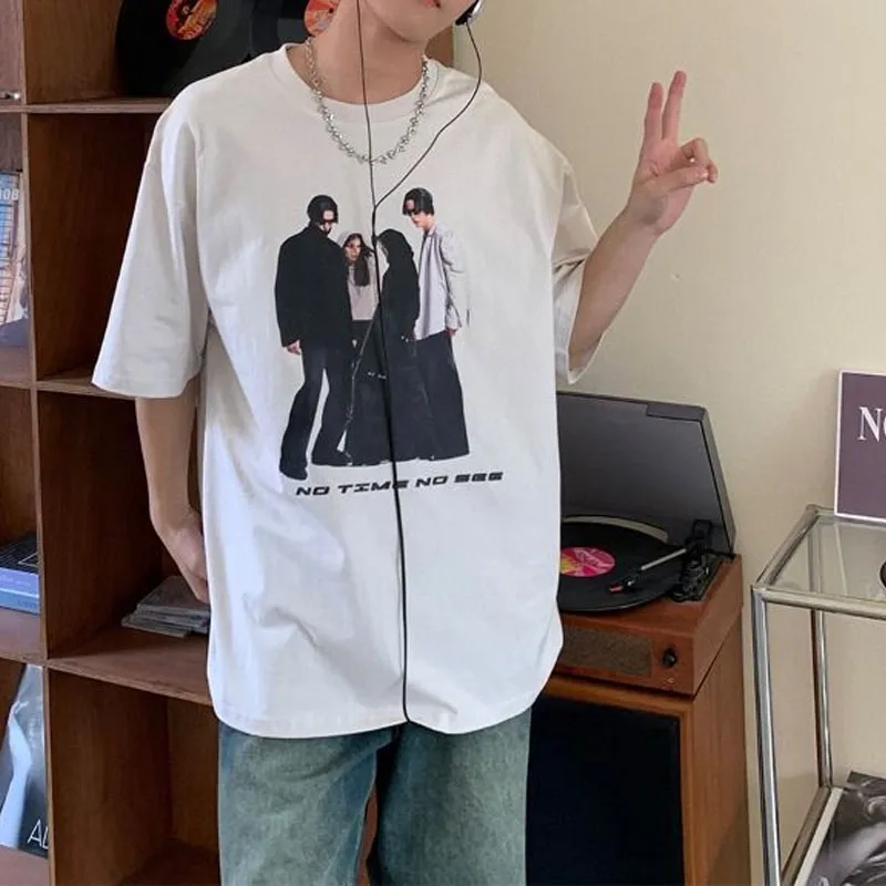 

American Trend Loose Oversized Vintage Fashion Printed All-match Casual Short Sleeve Round Neck Simplicity All-match T-shirt