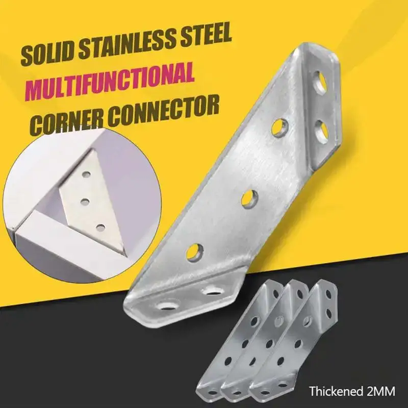 10pcs Universal Furniture Corner Connector Stainless Steel Corner Brace with Screws Heavy Duty Angle Shelf Brackets for Wood