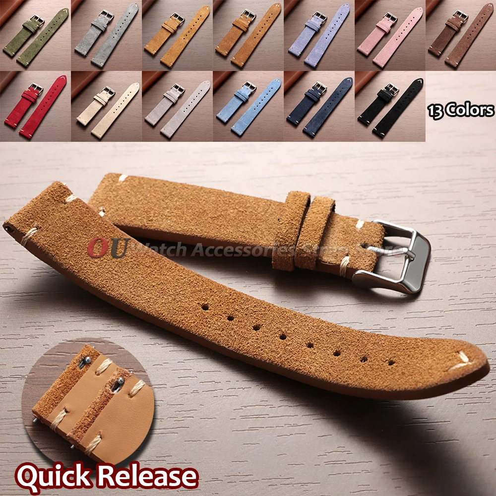 Premium Soft Suede Leather Vintage Watchband with Quick Release