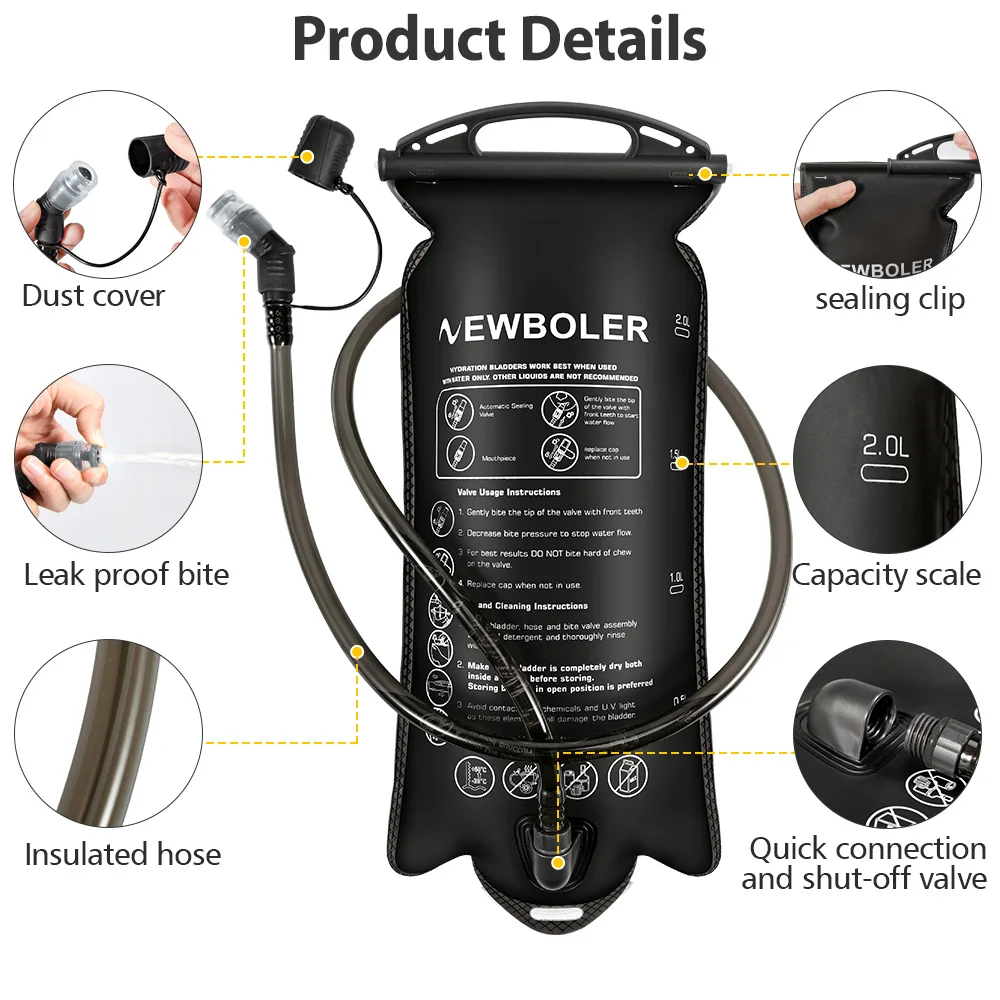 NEWBOLER 1,5 l/2 l/3 l Wasserblase Trinkrucksack Reservoir BPA-freie PEVA-Wasseraufbewahrungstasche für Camping, Radfahren, Laufen, Wandern – Detail 10