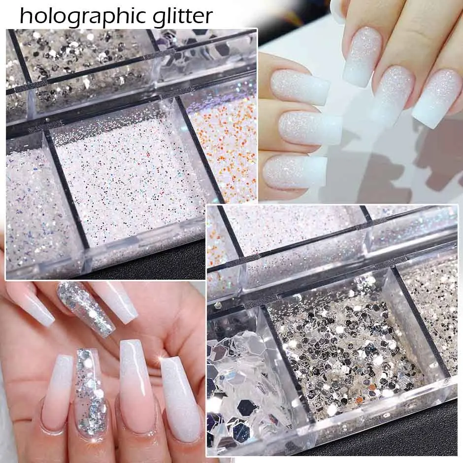 Mixed Color Holographic Silver Nails Art Sparkly Nail Glitter Sequins Hexagon Chunky Glitter Flakes DIY Manicure Decoration CHJY nail glitter nail decoration nail decorations nail flakes