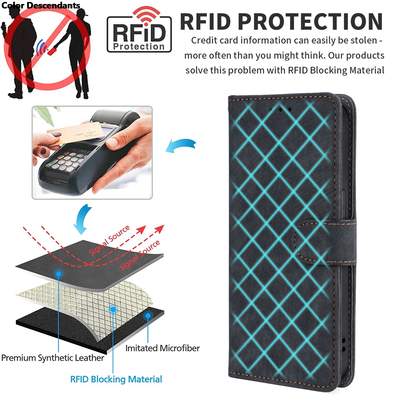 Leather Wallet Case with Anti-Theft Magnetic Flip