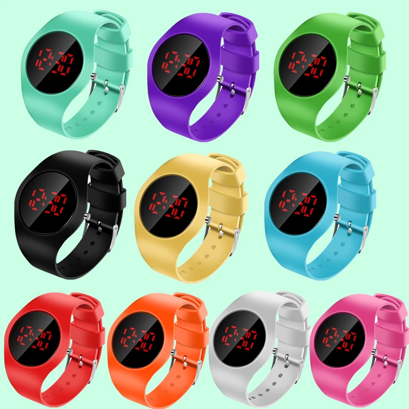 2021 New Round Touch Bracelet Watch Student Led Electronic Watch Fashion Children's Silicone Swimming Waterproof Watch Kids Gift