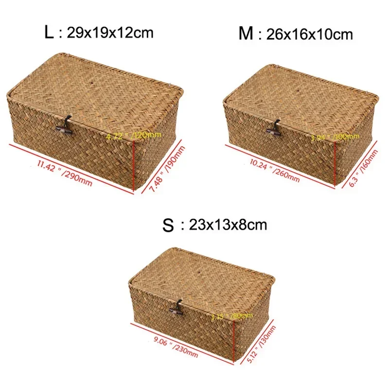 

Grass Woven Storage Box Hand Woven Storage Basket Pastoral Japanese Woven Belt Cover Hand Gift Box Miscellaneous Storage Basket