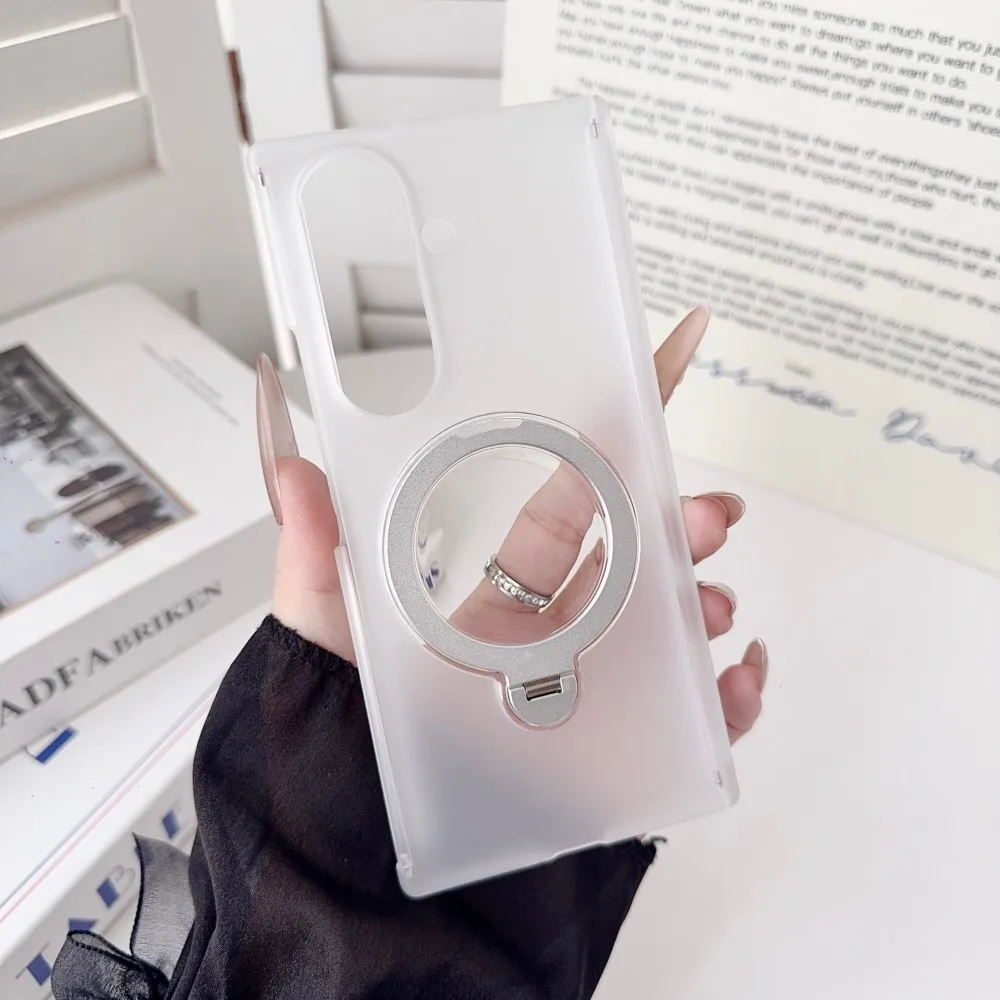 Transparent Hard PC Back Cover with Double Hinge Ring Stand