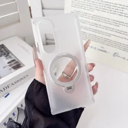 Transparent Hard PC Back Cover with Double Hinge Ring Stand for Galaxy Z TriFold (White)
