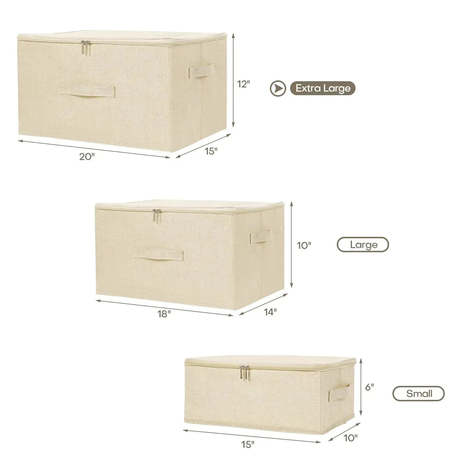 Clothes Storage Bins with Zipper Lid with Handles Foldable Lidded Cotton Linen Fabric Cube Basket Closet Organizer Container Box 5