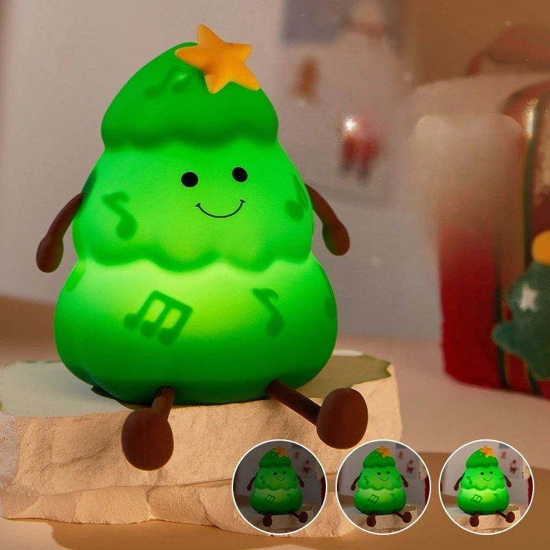 Christmas Tree Silicone Night Light Phone Holder with Three-level Dimming, Timed Tapping, Creative and Interesting New Design