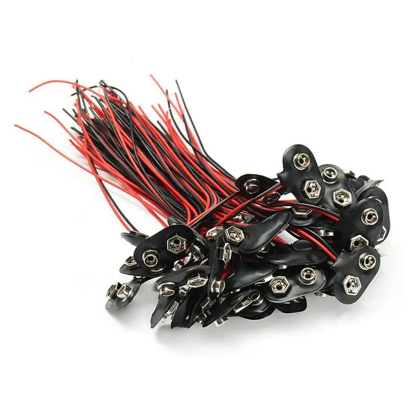 

1000pcs/lot 9V Battery Connector Snap Wire Cable Adapter Holder Experimental Power Connectors Terminals T Style 15cm