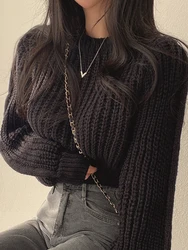Vintage Harajuku Lantern Sleeve Women's Sweater - Soft & Warm Chic Knitwear - One Size (Black)