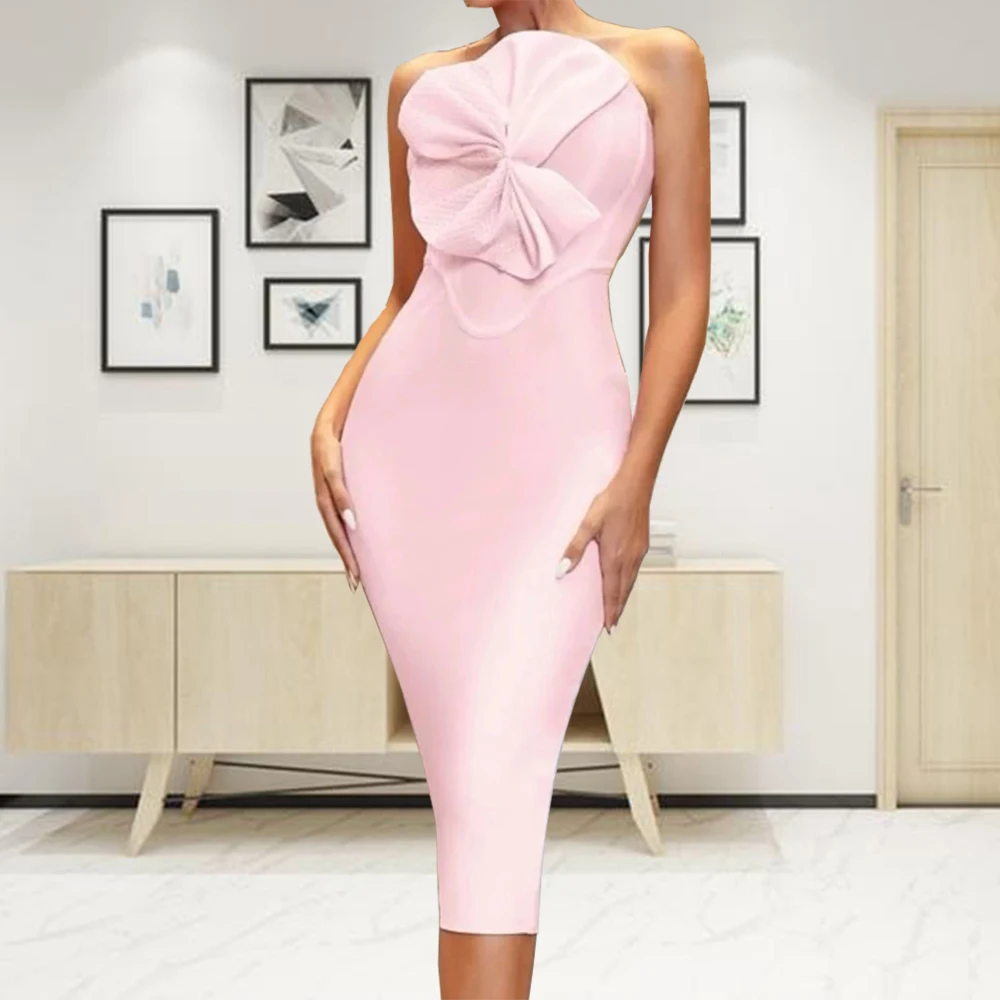 

HQBORY 2024 женское розовое качественное Бандажное платье без бретелек с цветочным принтом, летнее облегающее платье с открытой спиной XL, вечернее Вечерние Vestidos
