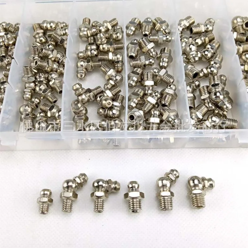110Pc SAE Grease Fittings Kit M6 M8 1/4" 1/8" Straight 45 90 Degree Metric Fittings Nipples kit Galvanized Steel Grease Zerk Kit car accessories auto fasteners auto accessories