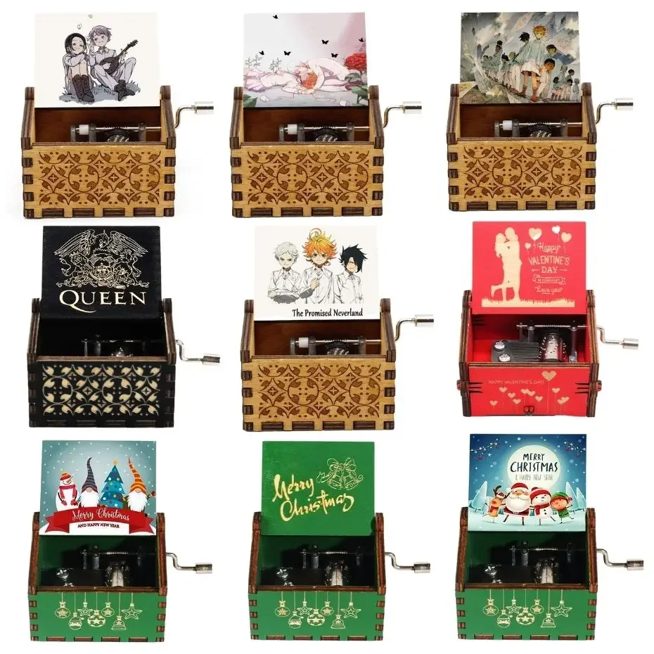 Hand-cranked wooden music box holiday birthday gift wooden music box