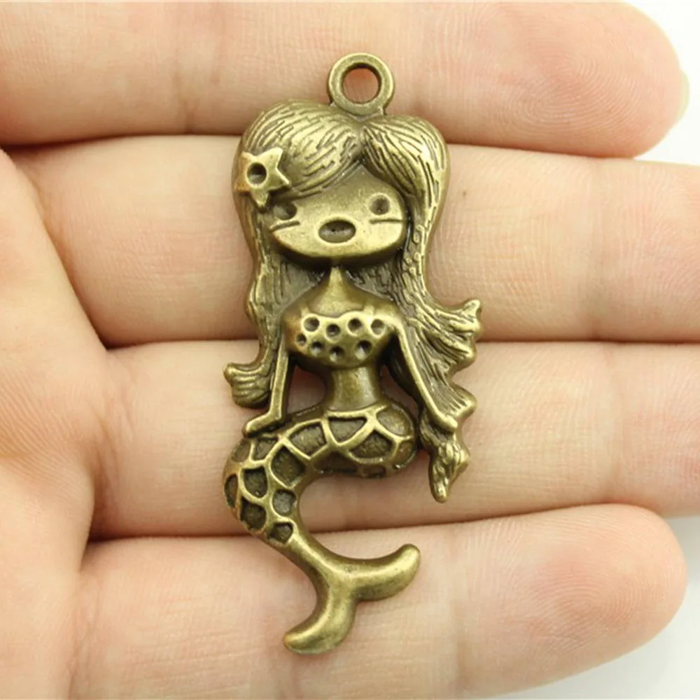 10pcs Charms Lovely Mermaid Antique Bronze Silver Color Plated Pendants Making DIY Handmade Tibetan Jewelry 