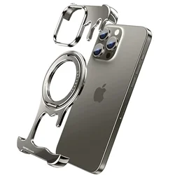 Eary Frameless Liquid Metal Shockproof Minimalist Phone Case with Magnetic Stand - iPhone 15 Pro Max (Titanium)