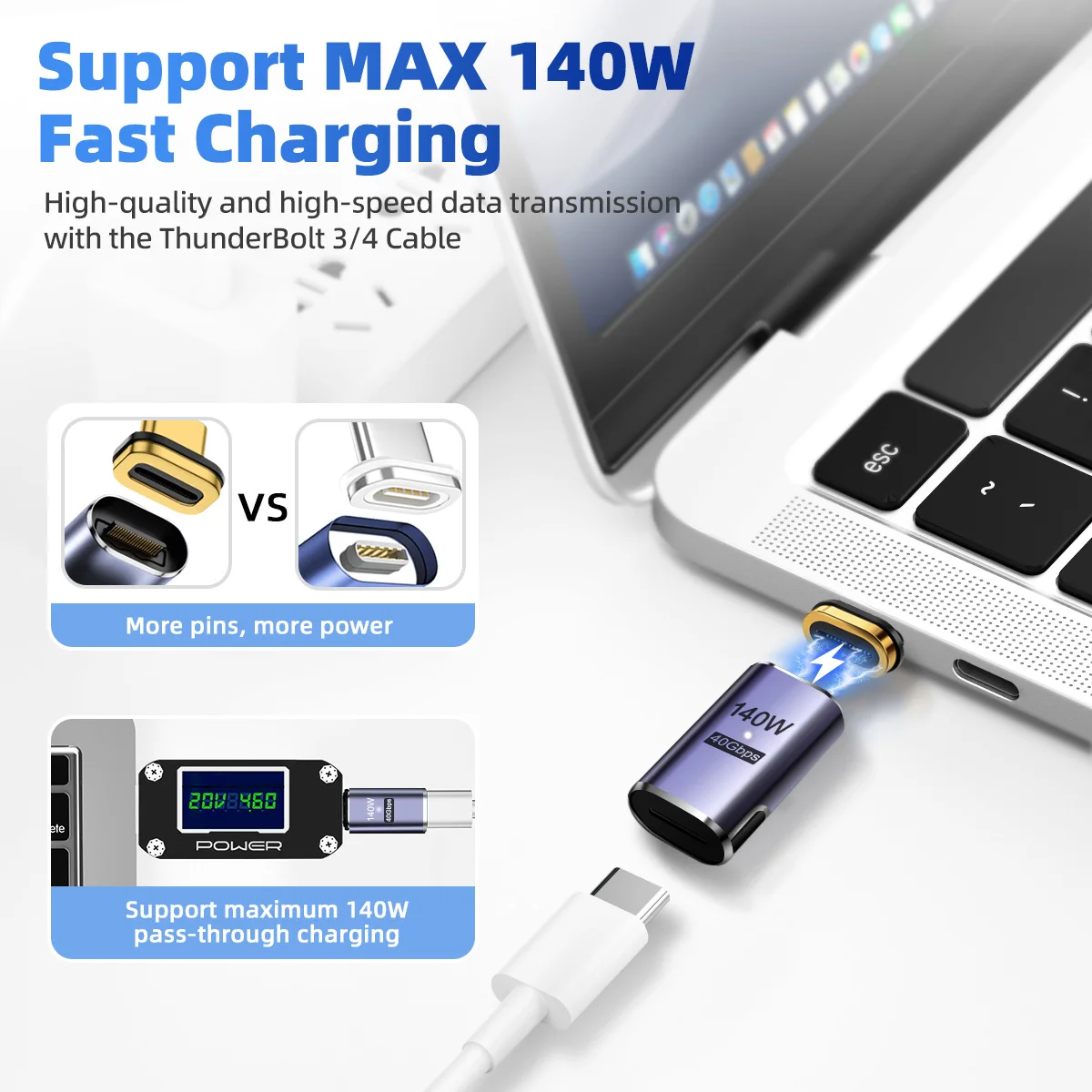 NNBILI 140W USB4.0 40Gbps Thunderbolt3 Magnetic Type-C TO USBC Fast Charge Magnet Converter Cable 8K@60Hz OTG USB Type C Adapter Best Sellers In Phones Accessories
